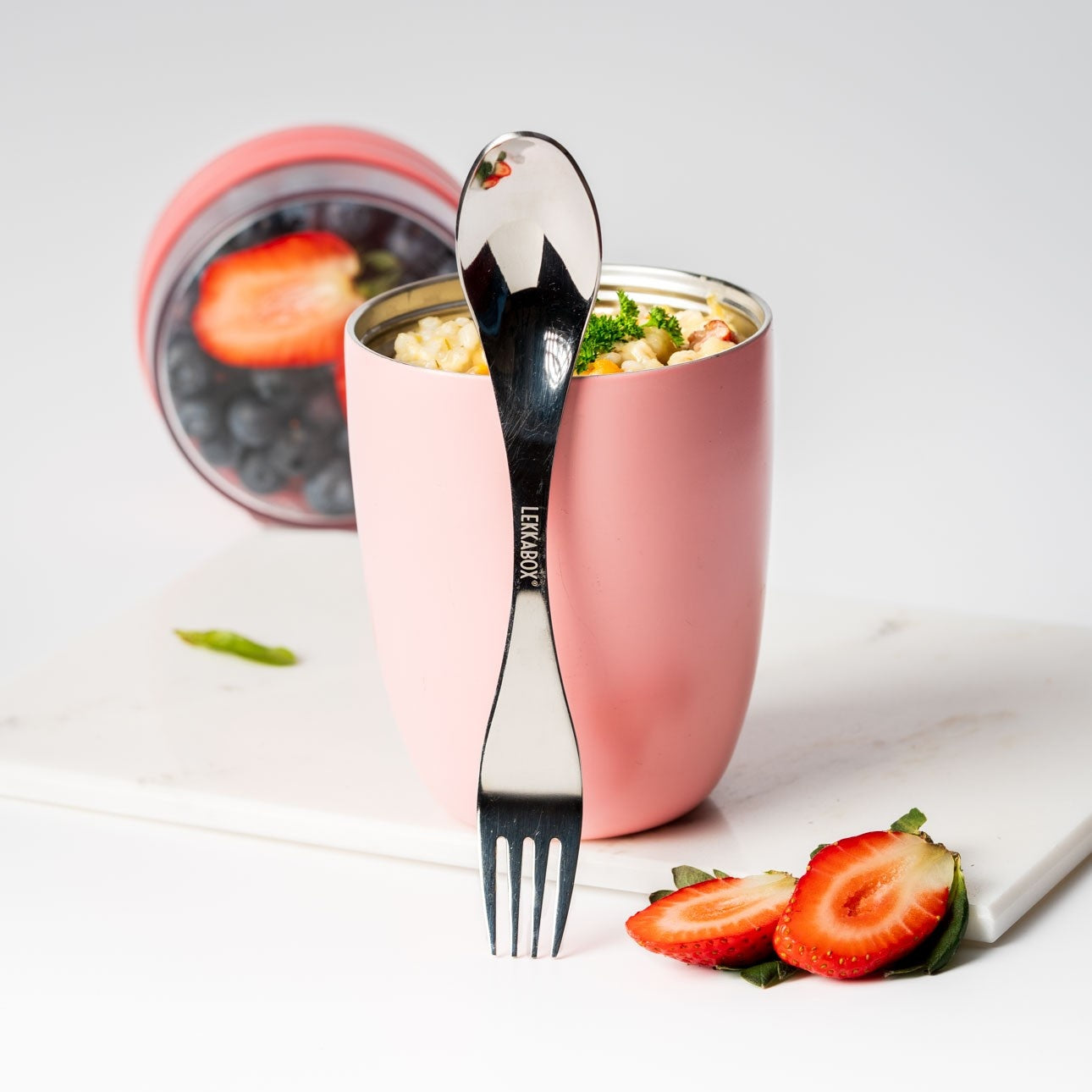 LEKKABOX SPORK – duży łyżkowidelec do jogurtu, dipów i musów, stal nierdzewna, bez BPA, łatwy do zabrania w podróż