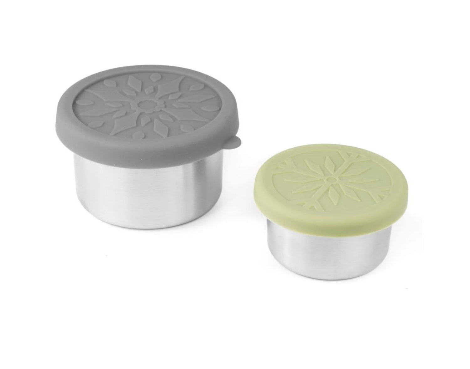 LEKKABOX® Dipper – zestaw 2 stalowych pojemników 50 ml i 100 ml na sosy, dipy i przyprawy, z szczelnymi silikonowymi pokrywkami.
