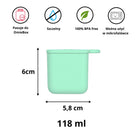 OmieDip – 2 silikonowe pojemniczki, bez BPA, 100% szczelne, pasują do OmieBox, kolor: zielono-niebieski