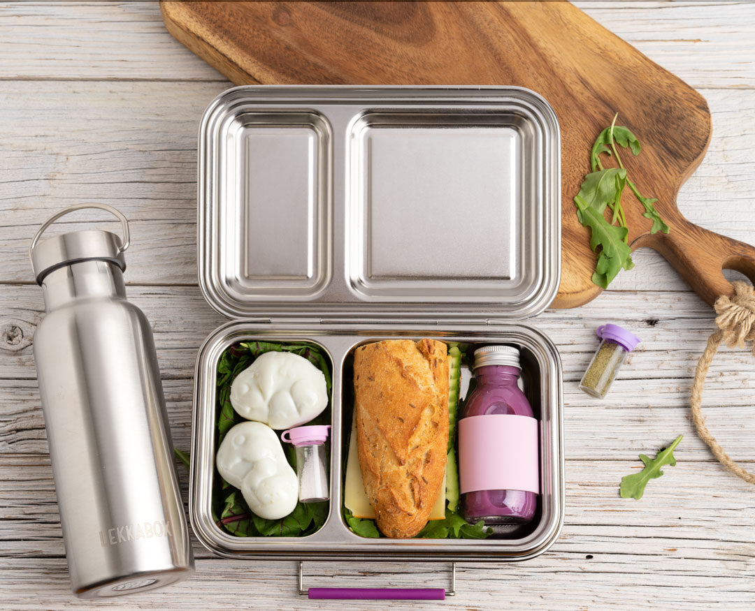 Mini pojemniczki LEKKABOX® Salty – szklane, szczelne, z fioletowymi pokrywkami, idealne na przyprawy do lunchboxa, pracy i podróży