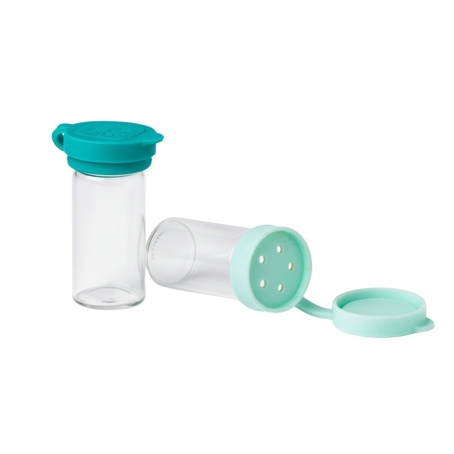 Mini pojemniczki LEKKABOX® Salty – szklane, szczelne, z turkusowymi pokrywkami, idealne na przyprawy do lunchboxa, pracy i podróży