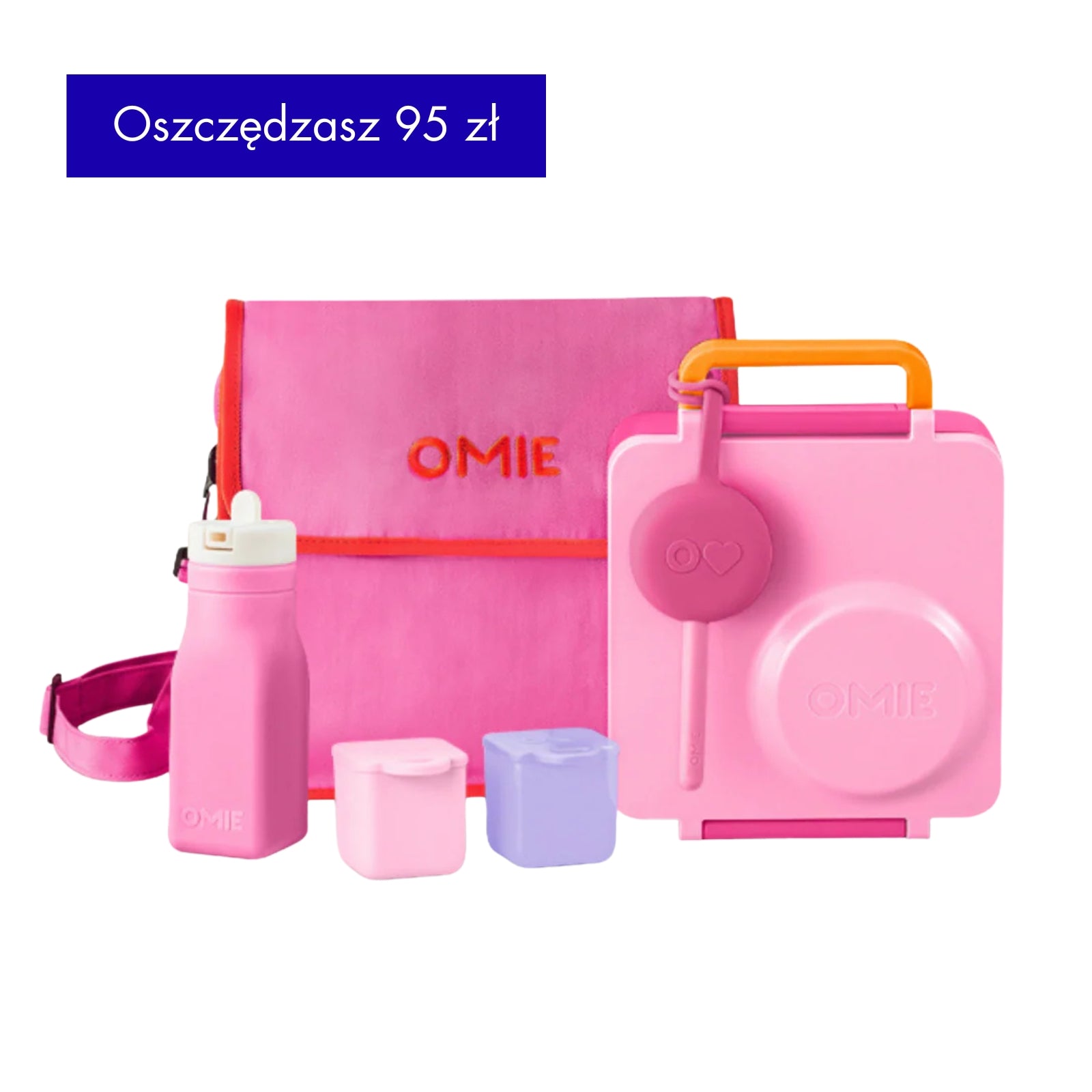 Różowy zestaw wyprawkowy dla dzieci OmieBox Starter Set Pixie Pink z torbą i sztućcami
