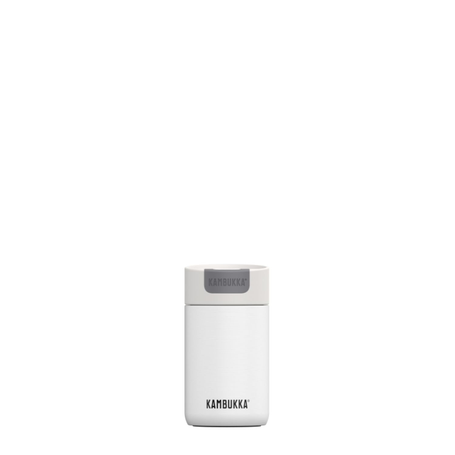 Kambukka Olympus 300 ml Marshmallow White – kompaktowy biały kubek termiczny, szczelny, One-Click, Snapclean®, utrzymuje ciepło 6h i zimno 11h.