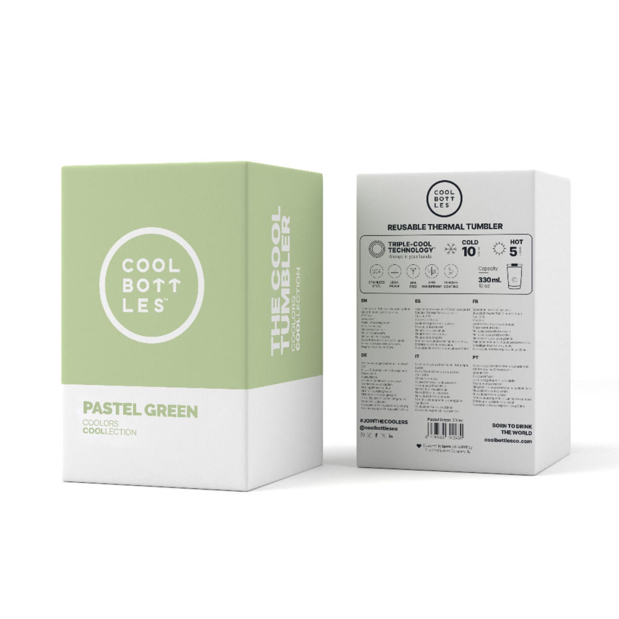 Kubek termiczny Cool Bottles Colors Pastel Green – antypoślizgowy, z otworem na słomkę, idealny w podróży i na co dzień, kolor: zielony