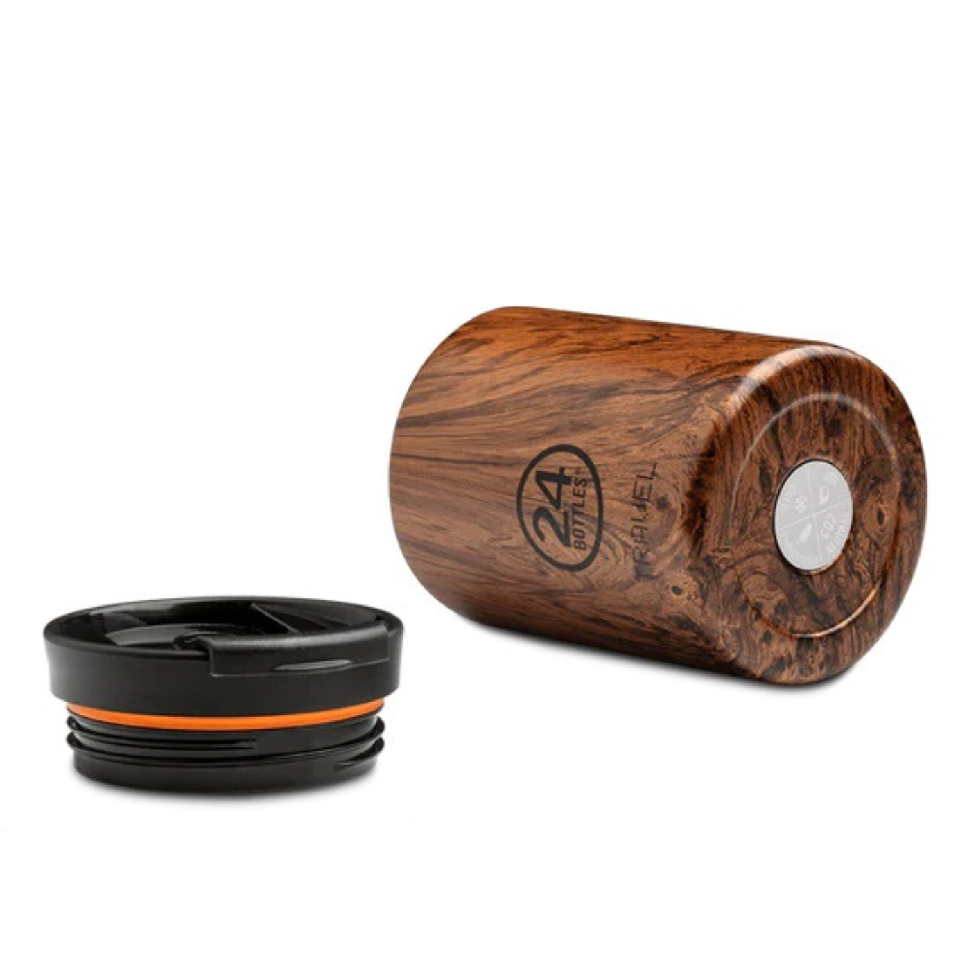 Kubek termiczny 24Bottles Sequoia Wood– 350 ml, stal nierdzewna, szczelny, trzyma ciepło 6 h i zimno 24 h.