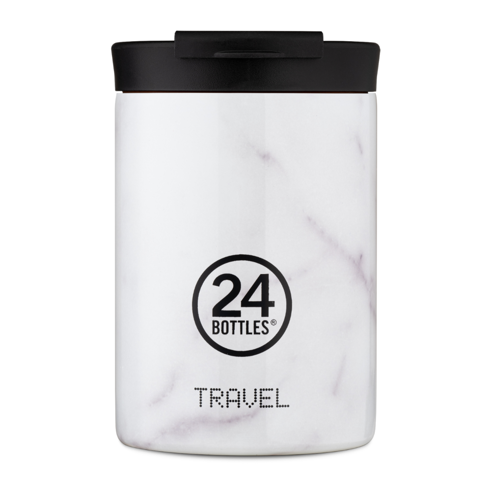 Kubek termiczny 24Bottles Carrara – 350 ml, stal nierdzewna, szczelny, trzyma ciepło 6 h i zimno 24 h, kolor: biały