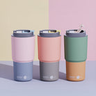 Kubek termiczny Asobu Pick Me Up Pastel Green - 650 ml, pokrywka z ustnikiem, silikonowa podstawa, stal nierdzewna, 100% szczelności, kolor: zielony