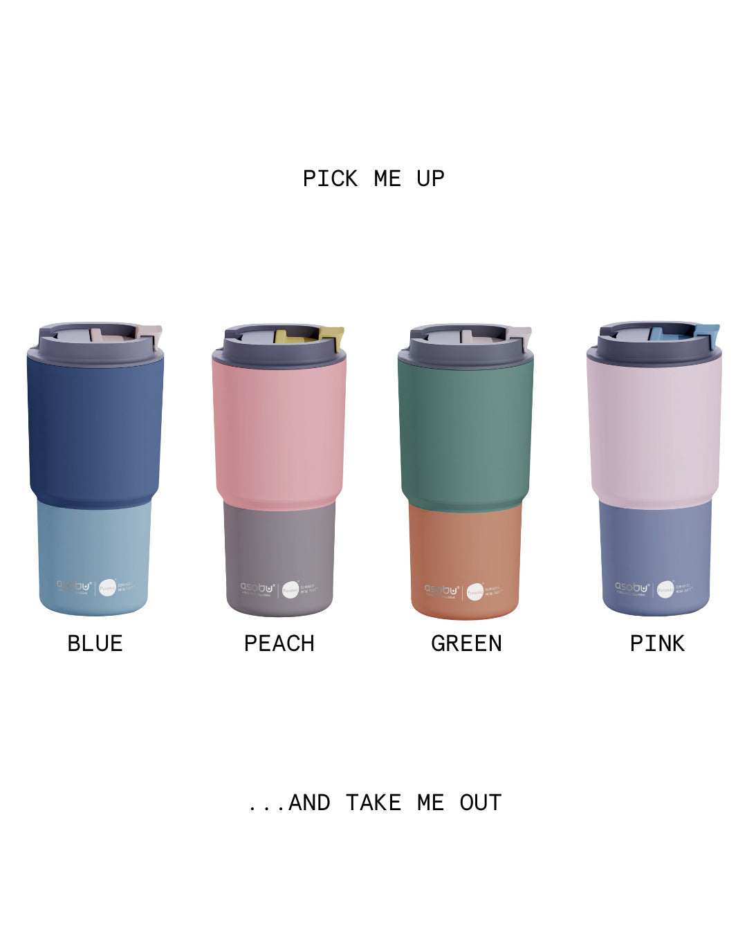 Kubek termiczny Asobu Pick Me Up Pastel - 650 ml, pokrywka z ustnikiem, silikonowa podstawa, stal nierdzewna, 100% szczelności