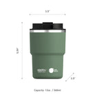 Asobu The Mini Pick Up zielony 355 ml – kompaktowy kubek termiczny z izolacją próżniową, ceramiczną powłoką i szczelną nakrętką.