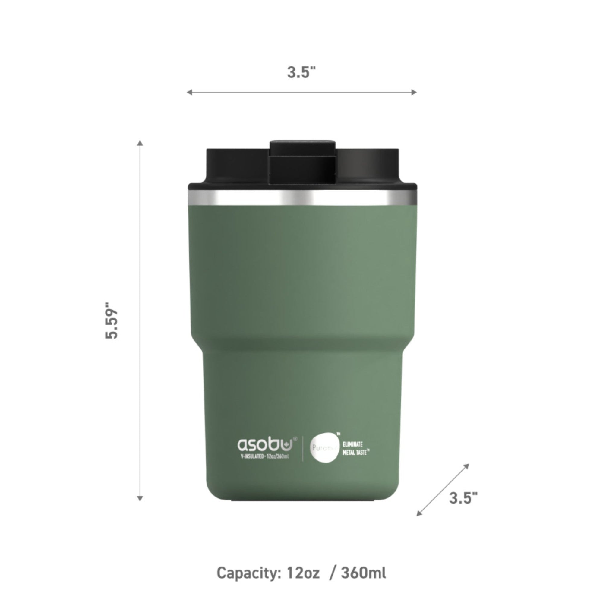 Asobu The Mini Pick Up zielony 355 ml – kompaktowy kubek termiczny z izolacją próżniową, ceramiczną powłoką i szczelną nakrętką.