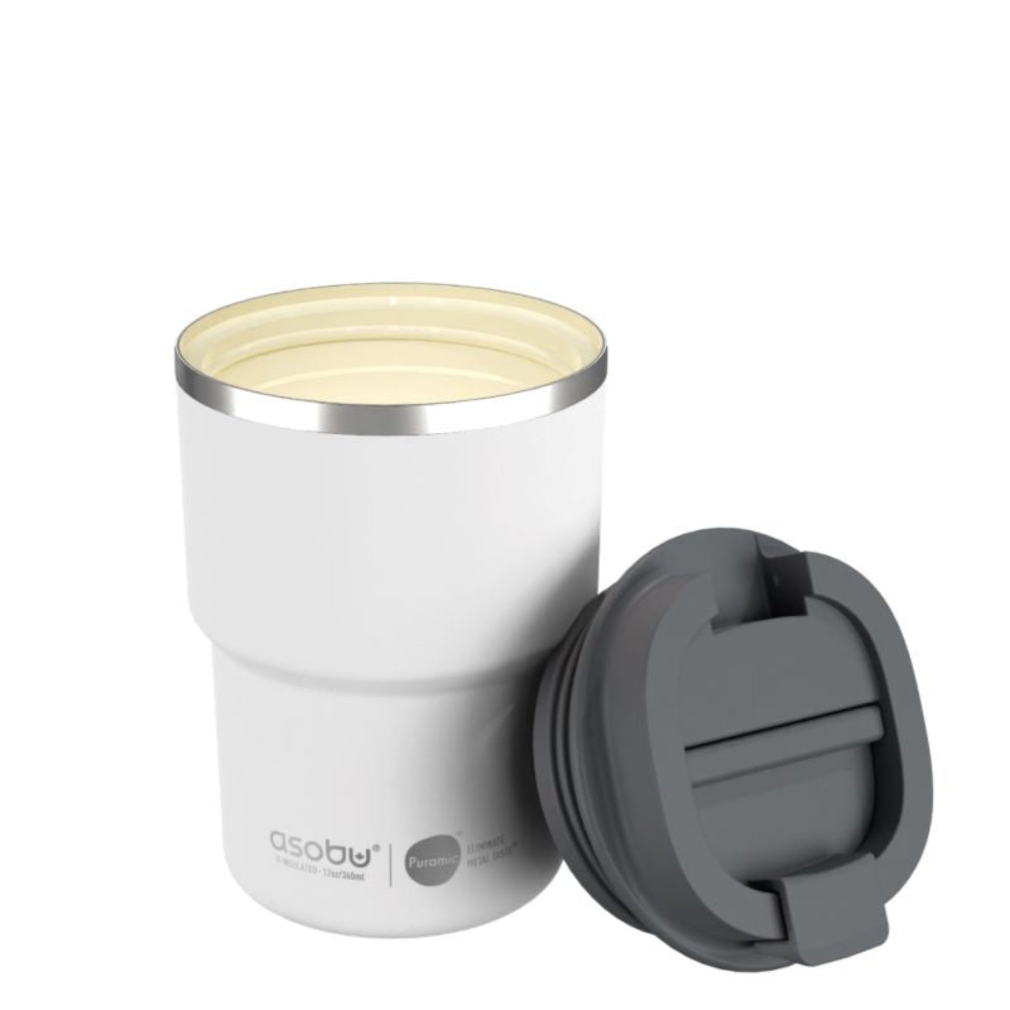 Asobu The Mini Pick Up biały 355 ml – kompaktowy kubek termiczny z izolacją próżniową, ceramiczną powłoką i szczelną nakrętką.