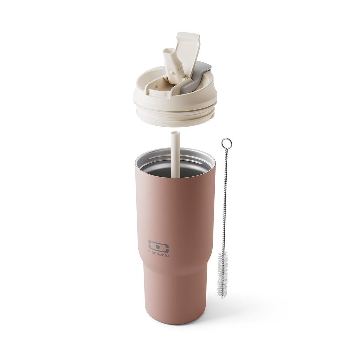 Kubek termiczny Monbento Travel Mug Pink Moka - 600 ml, z ustnikiem i słomką, utrzymuje ciepło do 5h i chłód do 12h, wytrzymały i lekki, kolor: różowy