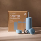 Niebieski kubek termiczny z 3 wymiennymi nakrętkami Fellow Carter Move Mug Hazy Blue - 500 ml, stal nierdzewna, do ciepłych i zimnych napojów, bez metalicznego posmaku, 100% szczelny, bez rozlewania