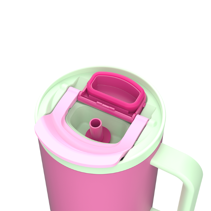 Kambukka Rio Bubblegum Mint – kubek termiczny 950 ml, stal 18/8, chłód 24 h, picie klasyczne lub przez słomkę, szczelny, pasuje do uchwytów auta, kolor: różowy