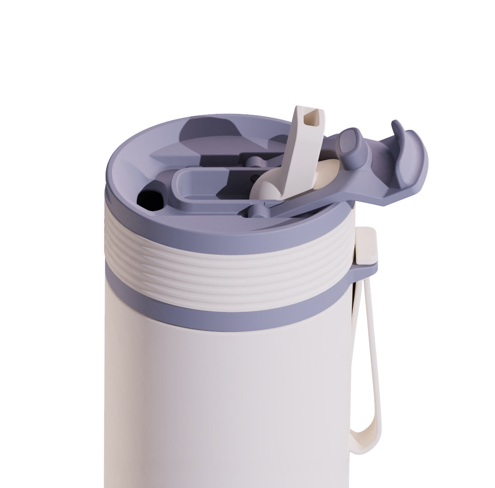 Kubek termiczny Asobu Aspen Pastel Blue - ze słomką i ustnikiem, stal nierdzewna, 100% szczelny, dopasowany do uchwytów samochodowych, kolor: niebieski