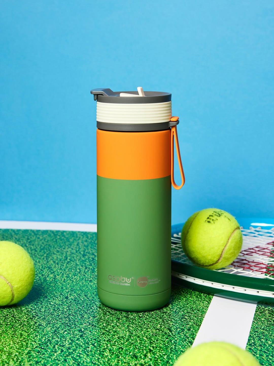 Kubek termiczny Asobu Aspen Pastel Green - ze słomką i ustnikiem, stal nierdzewna, 100% szczelny, dopasowany do uchwytów samochodowych, kolor: zielony