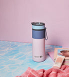 Kubek termiczny Asobu Aspen Pastel Pink - ze słomką i ustnikiem, stal nierdzewna, 100% szczelny, dopasowany do uchwytów samochodowych, kolor: różowy