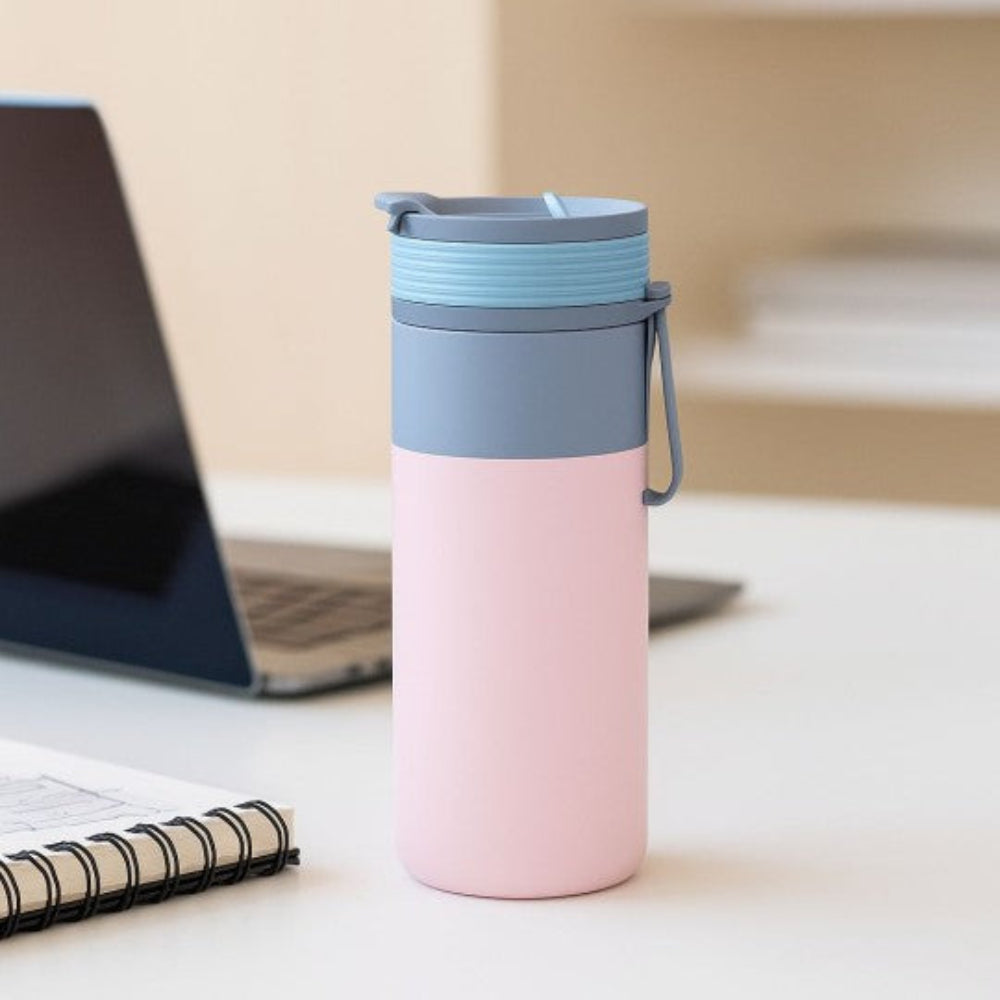 Kubek termiczny Asobu Aspen Pastel Pink - ze słomką i ustnikiem, stal nierdzewna, 100% szczelny, dopasowany do uchwytów samochodowych, kolor: różowy