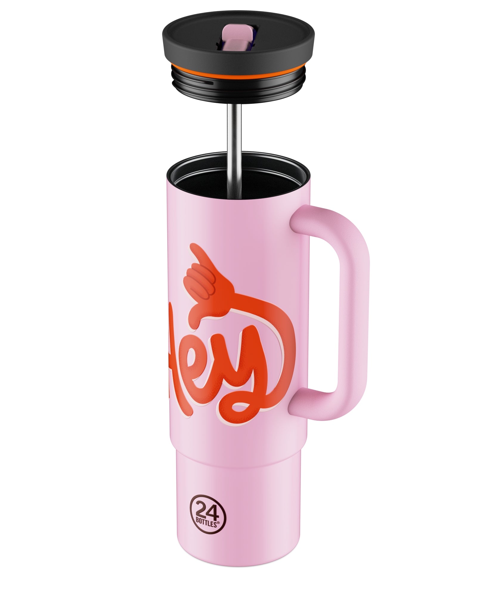 Kubek termiczny 24Bottles Straw Cup 800 ml Hey! PInk– trzyma ciepło do 12h, zimno do 24h. Szczelny, wygodny ze słomką, idealny w podróży i na co dzień