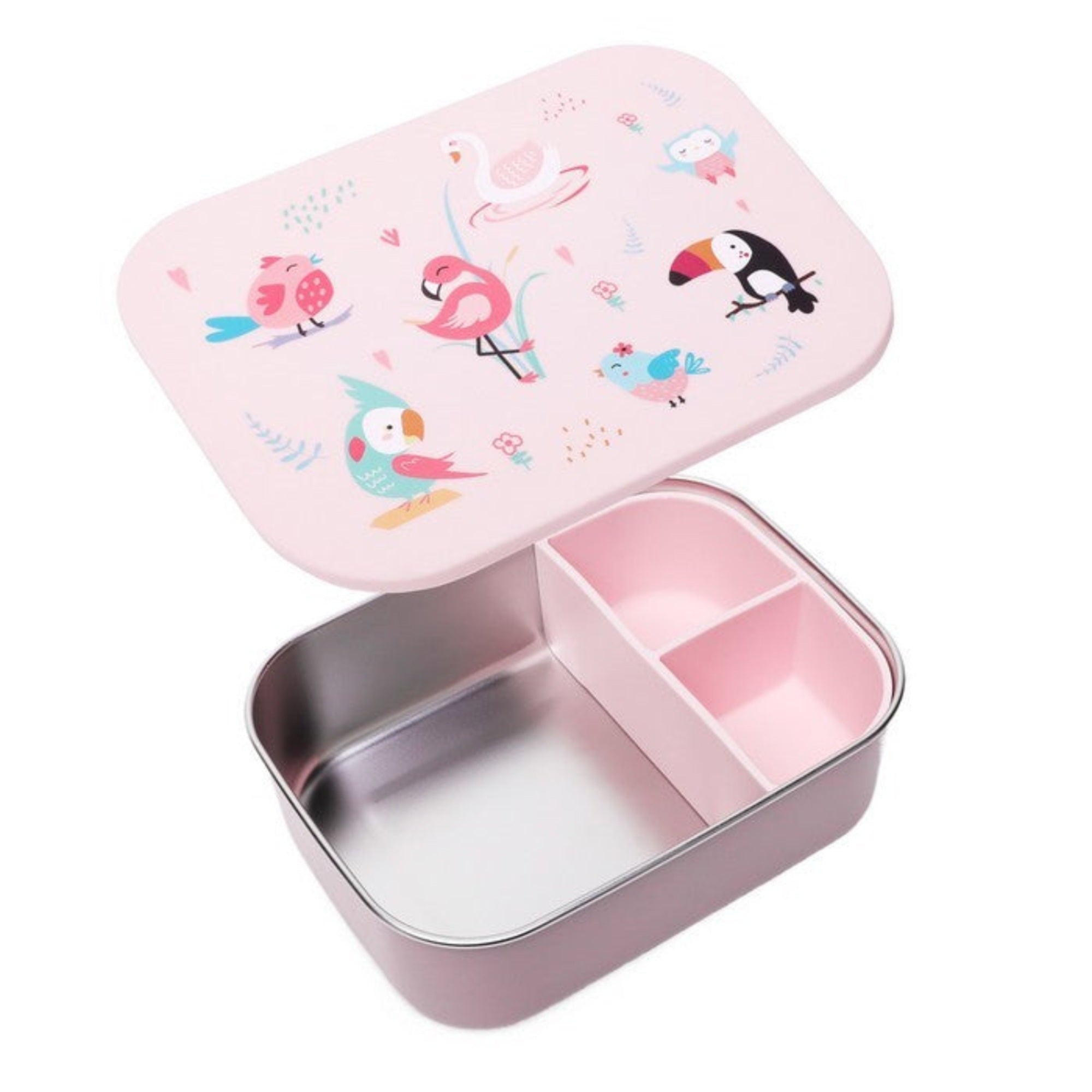 Lunchbox dla dzieci Lund London Birds – różowy pojemnik z przegródkami, stal nierdzewna, idealny do szkoły i przedszkola