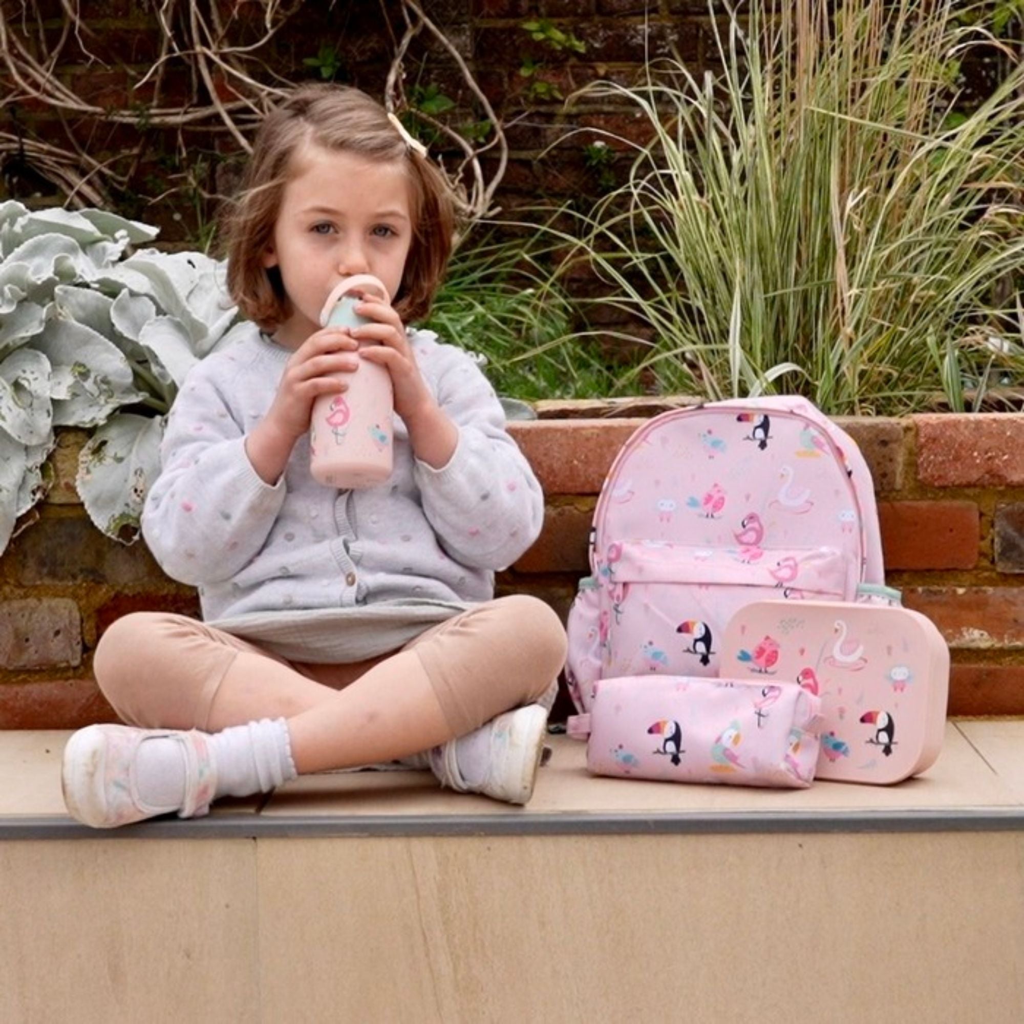Lunchbox dla dzieci Lund London Birds – różowy pojemnik z przegródkami, stal nierdzewna, idealny do szkoły i przedszkola