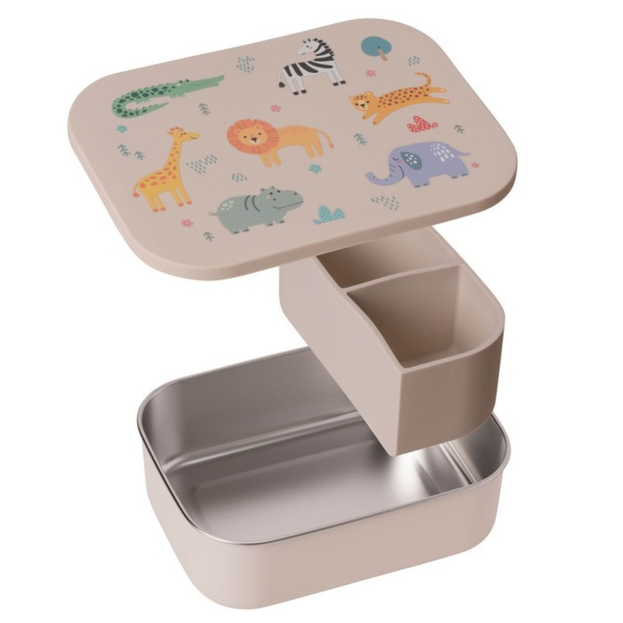 Lunchbox dla dzieci Lund London Safari – kremowy pojemnik z przegródkami, stal nierdzewna, idealny do szkoły i przedszkola