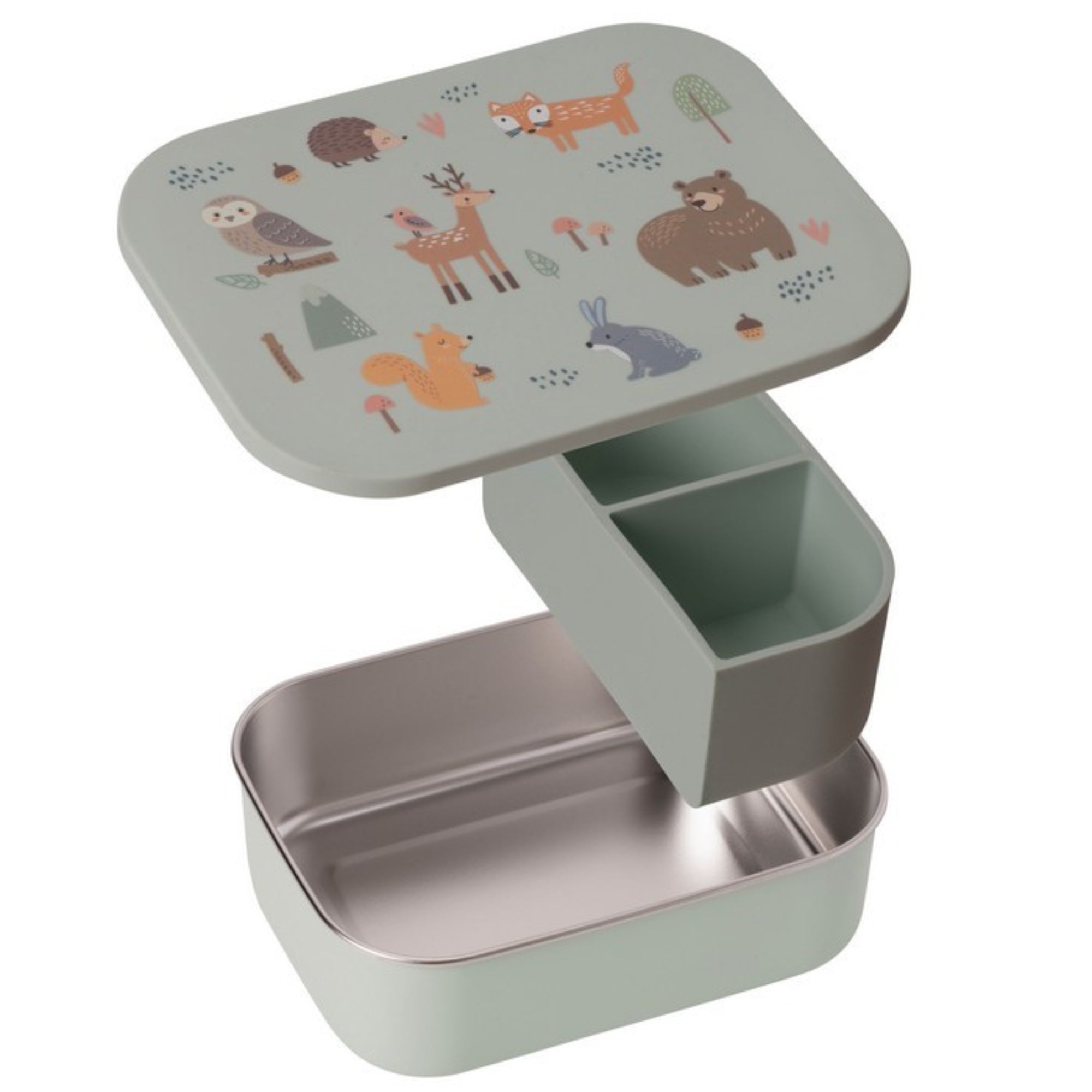 Lunchbox dla dzieci Lund London Woodland – pojemnik z przegródkami, stal nierdzewna, idealny do szkoły i przedszkola