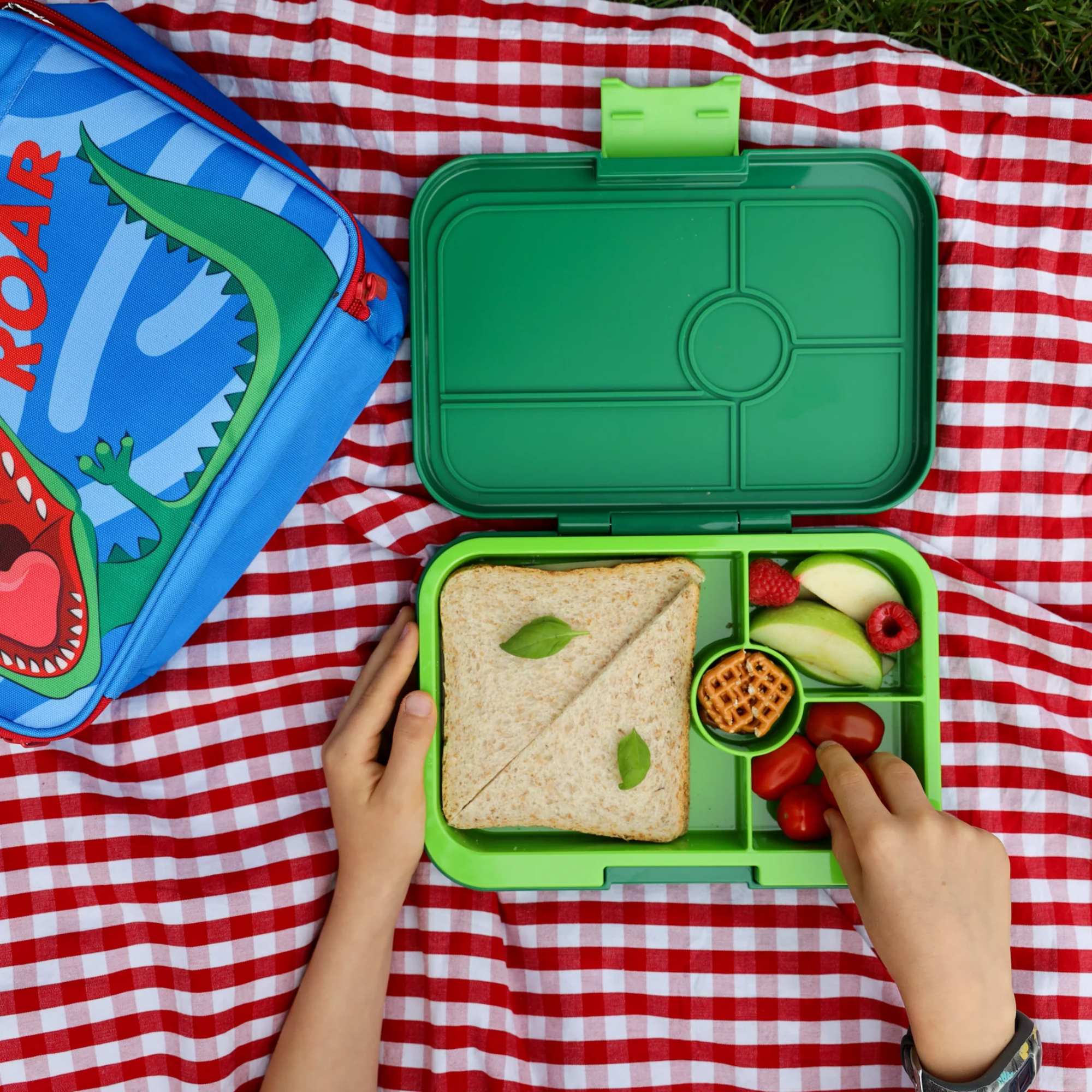 Lunchbox dla dzieci Yumbox Tapas Palm Green/Solid Lime – poręczna, trwała i bezpieczna śniadaniówka dla dzieci, kolor: zielony