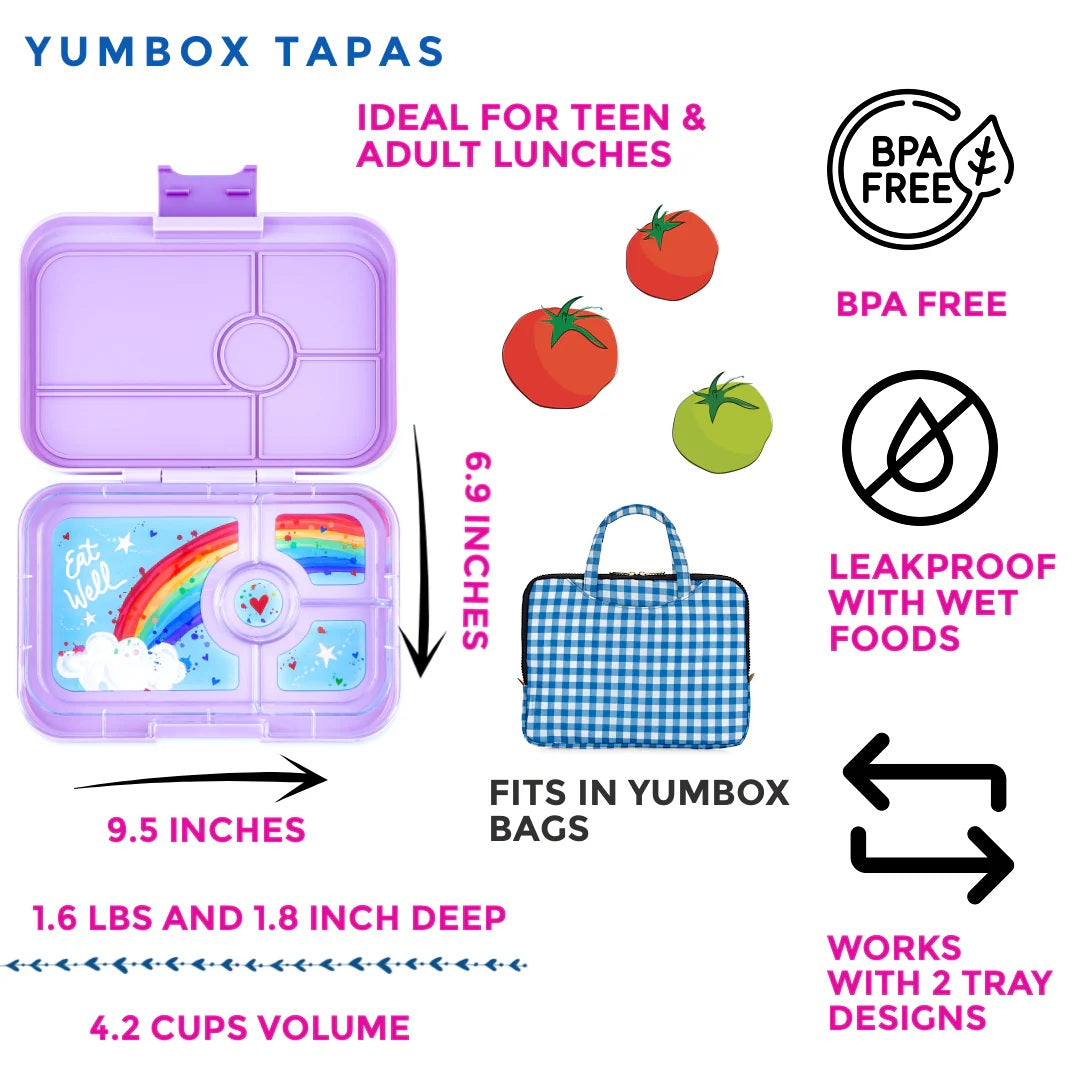 Lunchbox dla dzieci Yumbox Tapas Seville Purple / Rainbow – poręczna, trwała i bezpieczna śniadaniówka dla dzieci, kolor: fioletowy