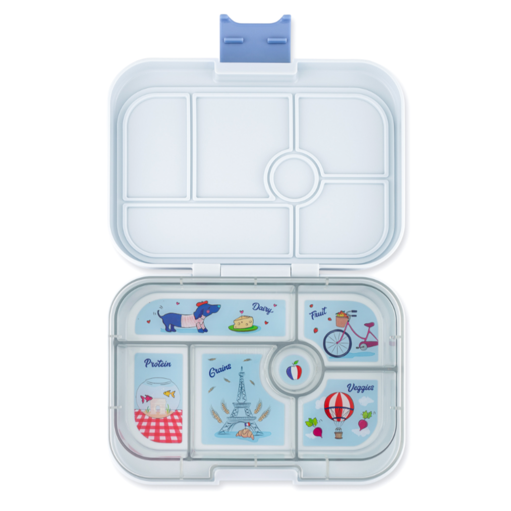 Yumbox Original Hazy Grey/Paris– lunchbox z 6 przegródkami, bezpieczny i idealny na różnorodne i szczelnie zapakowane posiłki, kolor: szary