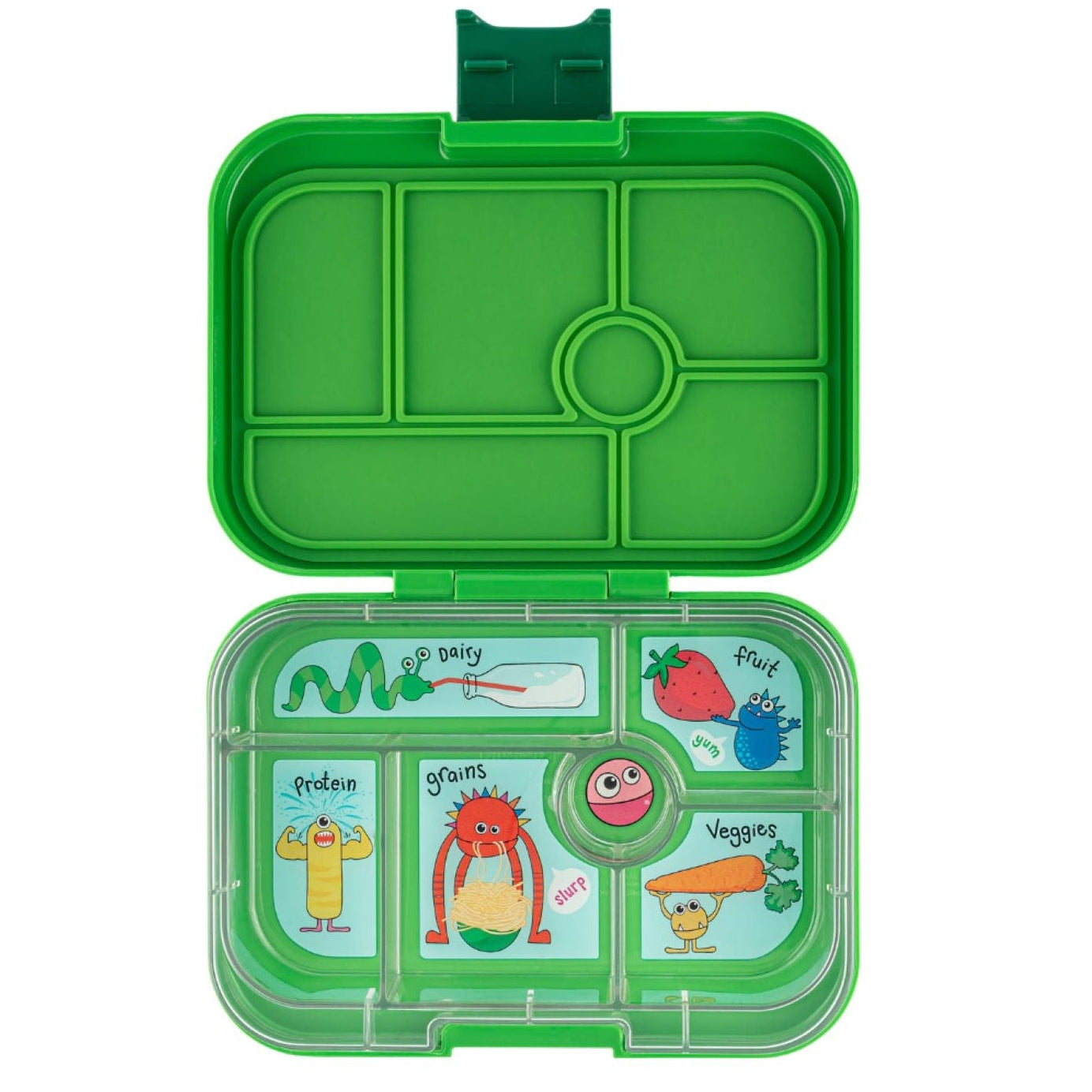 Yumbox Original Jurassic Green/Funny Monsters – lunchbox z 6 przegródkami, bezpieczny i idealny na różnorodne i szczelnie zapakowane posiłki, kolor: zielony