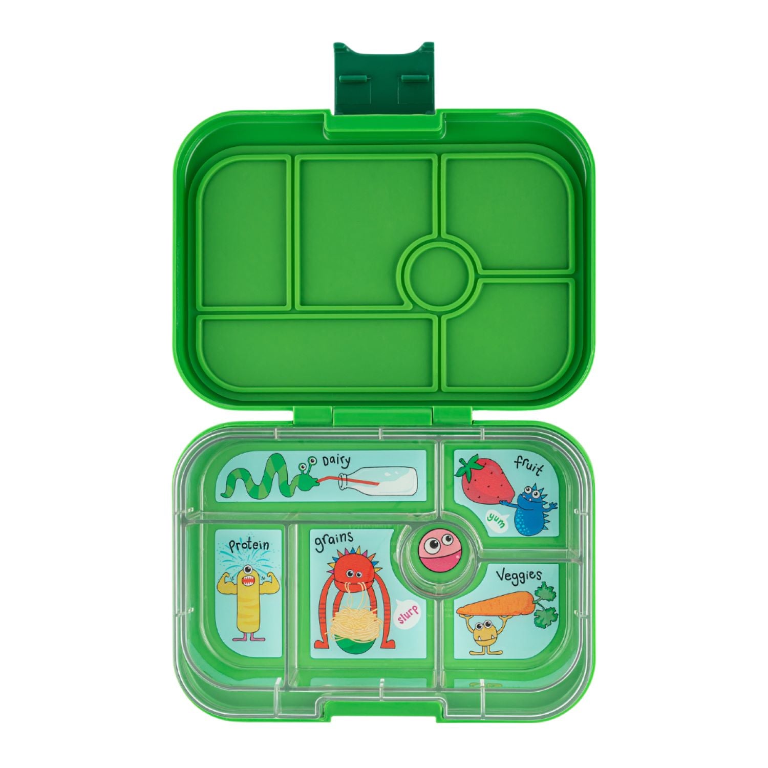 Yumbox Original Jurassic Green/Funny Monsters – lunchbox z 6 przegródkami, bezpieczny i idealny na różnorodne i szczelnie zapakowane posiłki, kolor: zielony