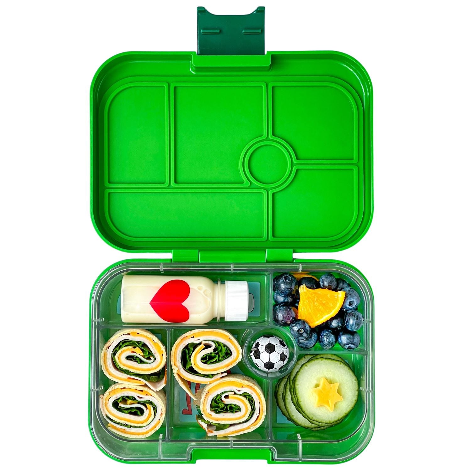 Yumbox Original Jurassic Green/Funny Monsters – lunchbox z 6 przegródkami, bezpieczny i idealny na różnorodne i szczelnie zapakowane posiłki, kolor: zielony