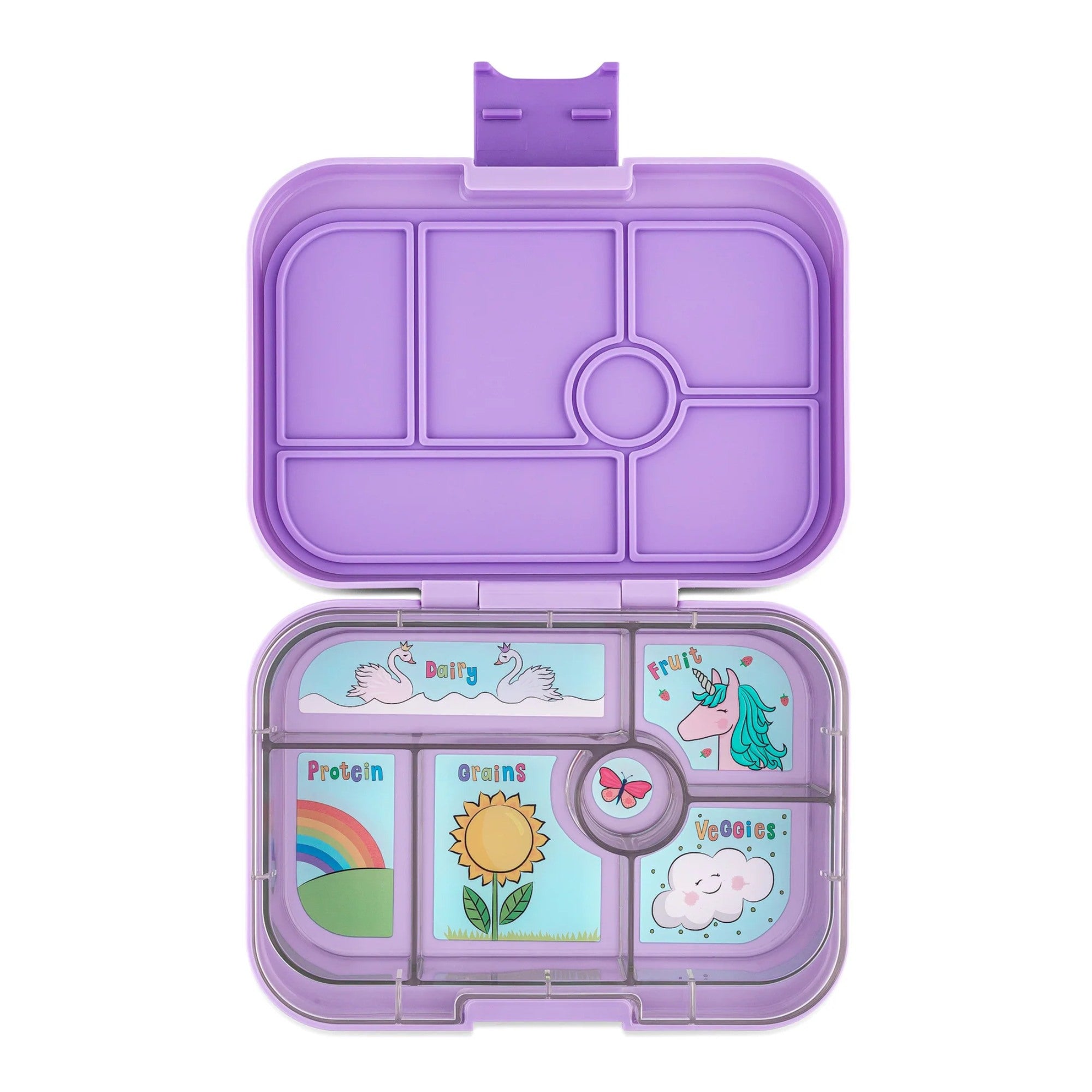 Yumbox Original Lavande Purple/Unicorn– lunchbox z 6 przegródkami, bezpieczny i idealny na różnorodne i szczelnie zapakowane posiłki, kolor: fioletowy