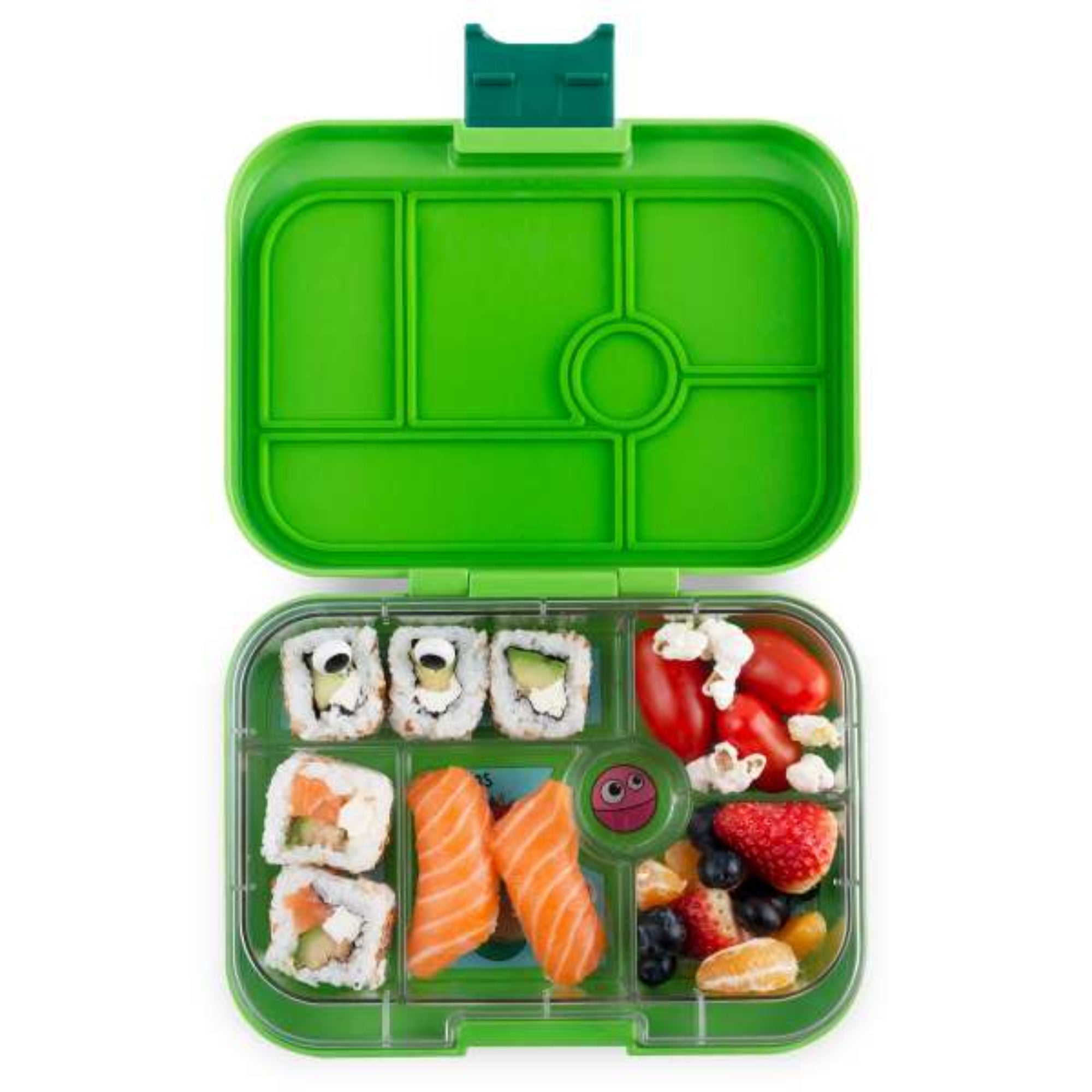 Yumbox Original Matcha Green/Funny Monsters - lunchbox z 6 przegródkami, bezpieczny i idealny na różnorodne i szczelnie zapakowane posiłki, kolor: zielony