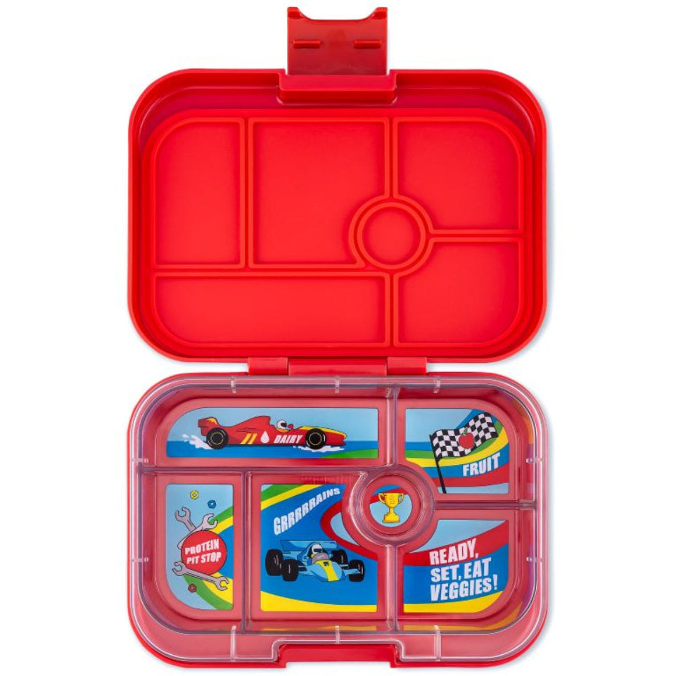 Yumbox Original Roar Red/Race Cars – lunchbox z 6 przegródkami, bezpieczny i idealny na różnorodne i szczelnie zapakowane posiłki, kolor: czerwony