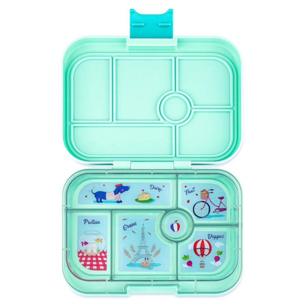 Yumbox Original Serene Aqua/Paris - lunchbox z 6 przegródkami, bezpieczny i idealny na różnorodne i szczelnie zapakowane posiłki, kolor: turkusowy