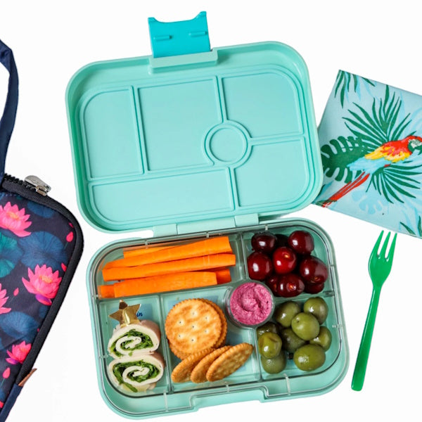 Yumbox Original Serene Aqua/Paris - lunchbox z 6 przegródkami, bezpieczny i idealny na różnorodne i szczelnie zapakowane posiłki, kolor: turkusowy