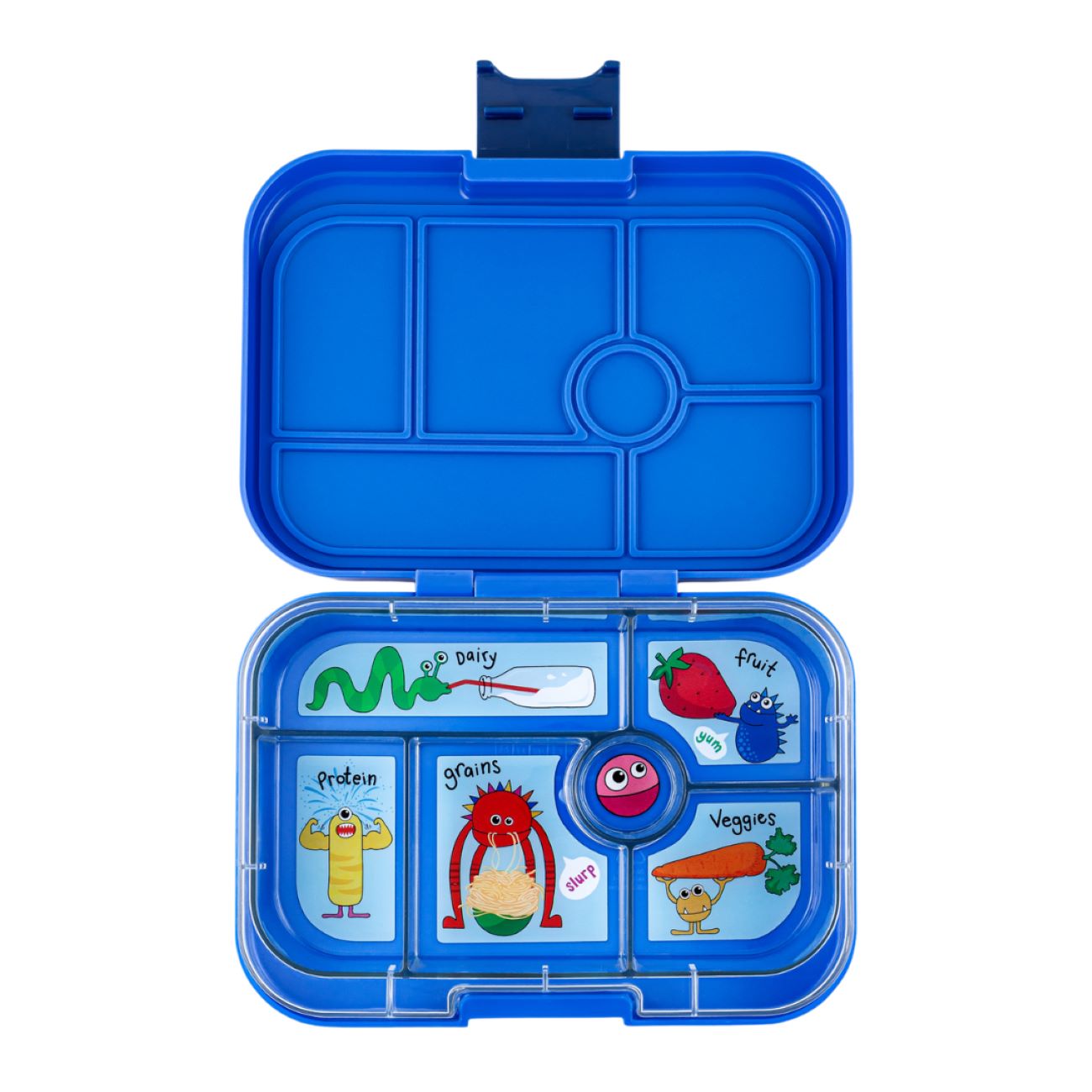 Yumbox Original Surf Blue/Funny Monsters – lunchbox z 6 przegródkami, bezpieczny i idealny na różnorodne i szczelnie zapakowane posiłki, kolor: niebieski