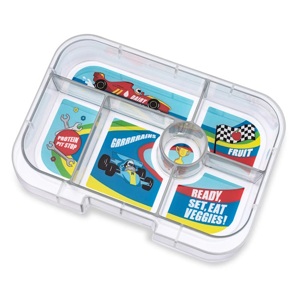 Yumbox Original Surf Blue/Race cars lunchbox z 6 przegródkami, bezpieczny i idealny na różnorodne i szczelnie zapakowane posiłki, kolor: niebieski