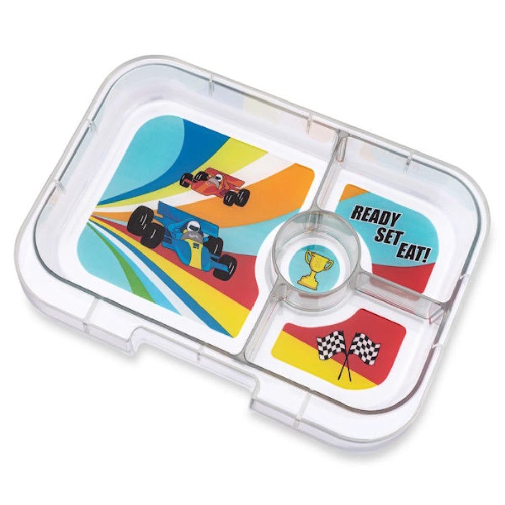 Yumbox Panino śniadaniówka dla dzieci Matcha Green / Race Cars – 4 przegródki, szczelna pokrywka, idealny lunchbox do szkoły i przedszkola, kolor: zielony