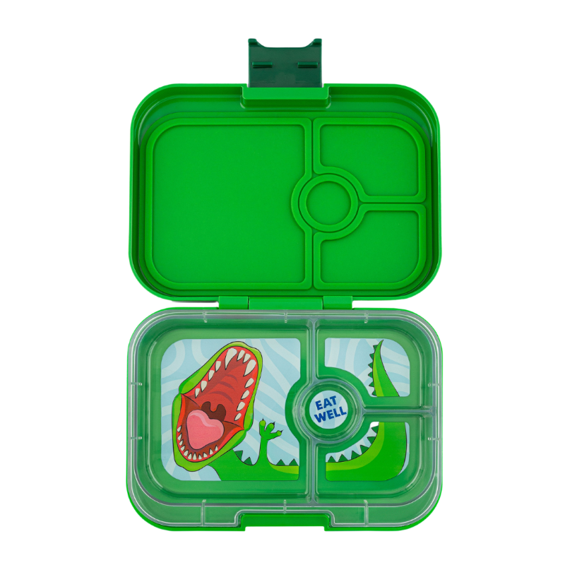 Yumbox Panino śniadaniówka dla dzieci Jurassic Green/Dino– 4 przegródki, szczelna pokrywka, idealny lunchbox do szkoły i przedszkola, kolor: zielony