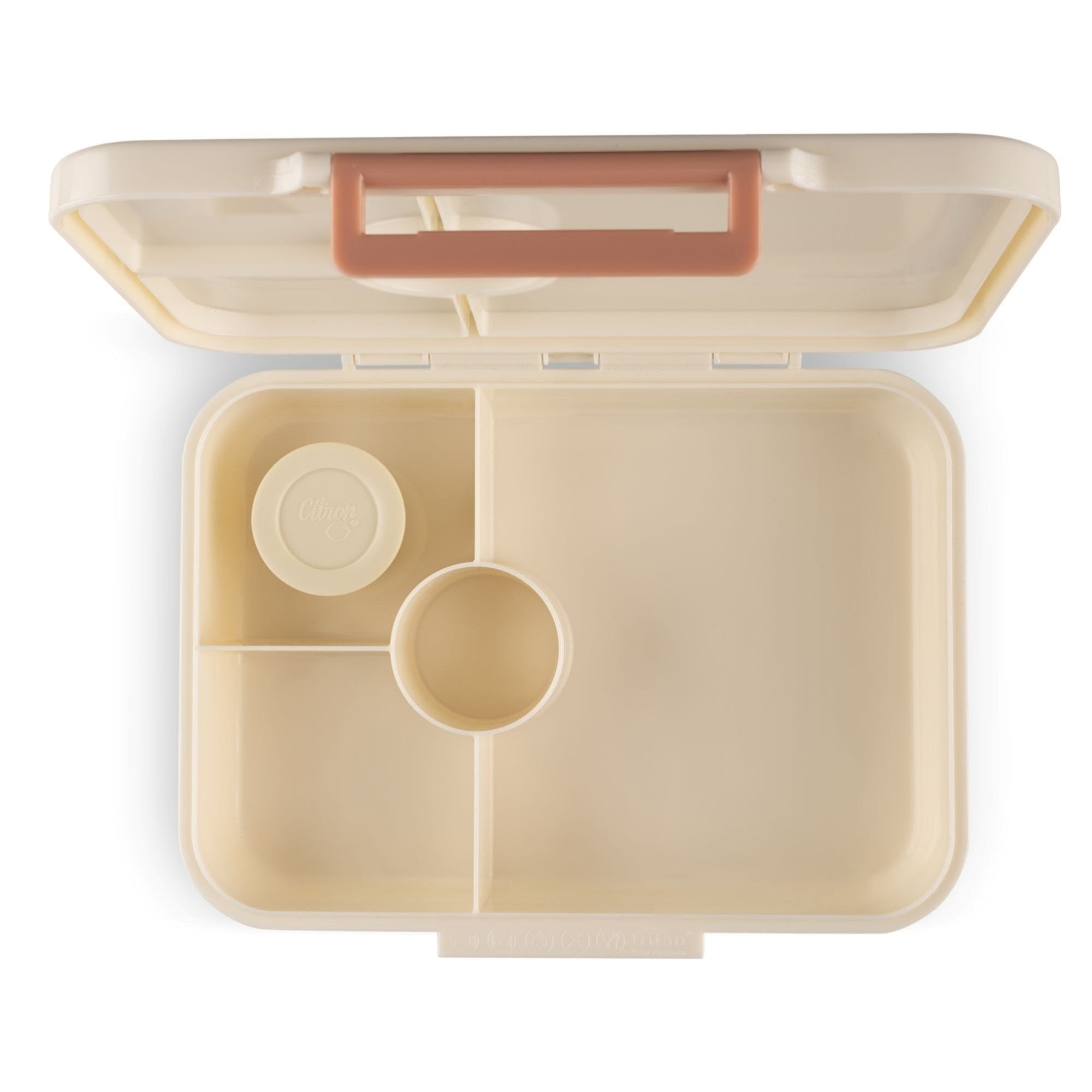 Lunchbox tritanowy Citron Cherry 4-komorowy, 700 ml – szczelny, lekki, bez BPA, wzór: czereśnie, z pojemnikiem na sos