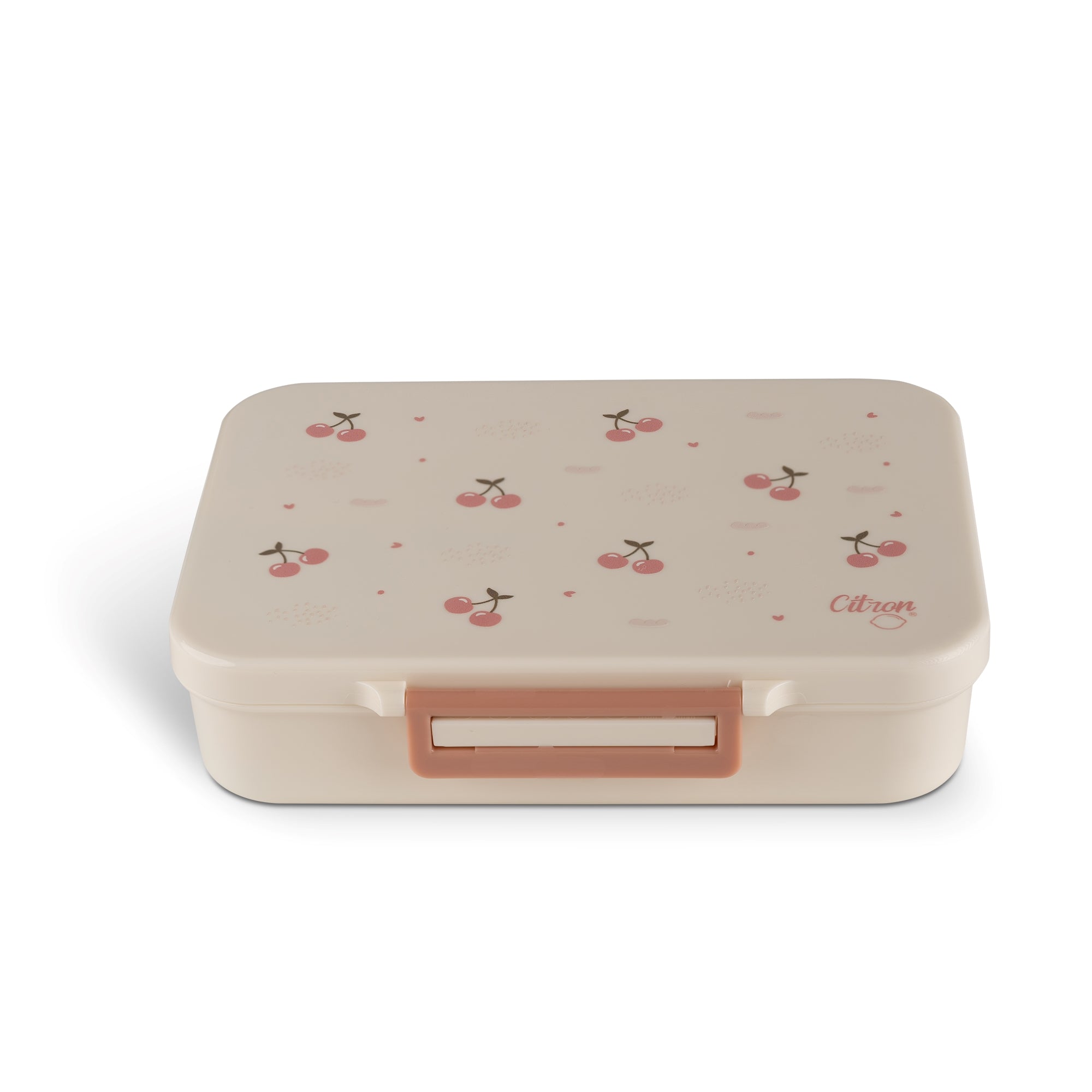 Lunchbox tritanowy Citron Cherry 4-komorowy, 700 ml – szczelny, lekki, bez BPA, wzór: czereśnie, z pojemnikiem na sos
