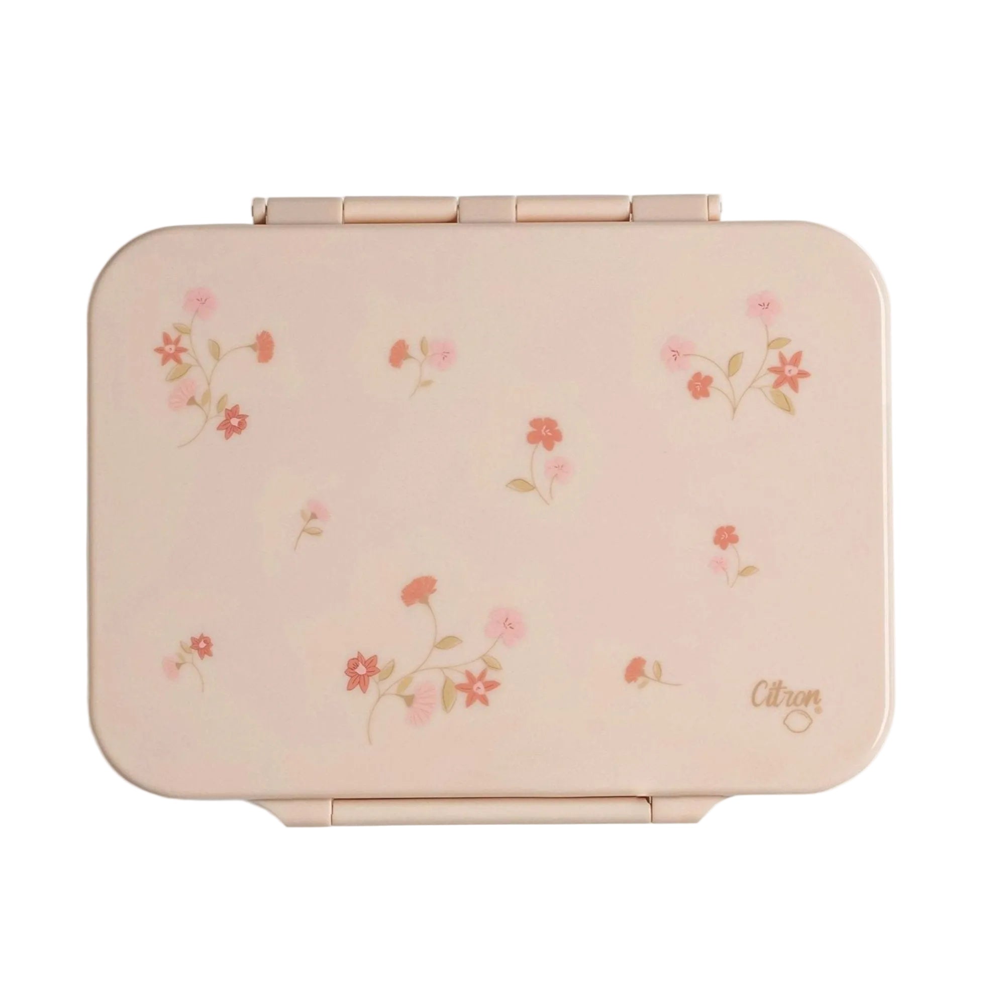 Lunchbox tritanowy Citron Flowers 4-komorowy, 700 ml – szczelny, lekki, bez BPA, wzór: kwiatki, z pojemnikiem na sos