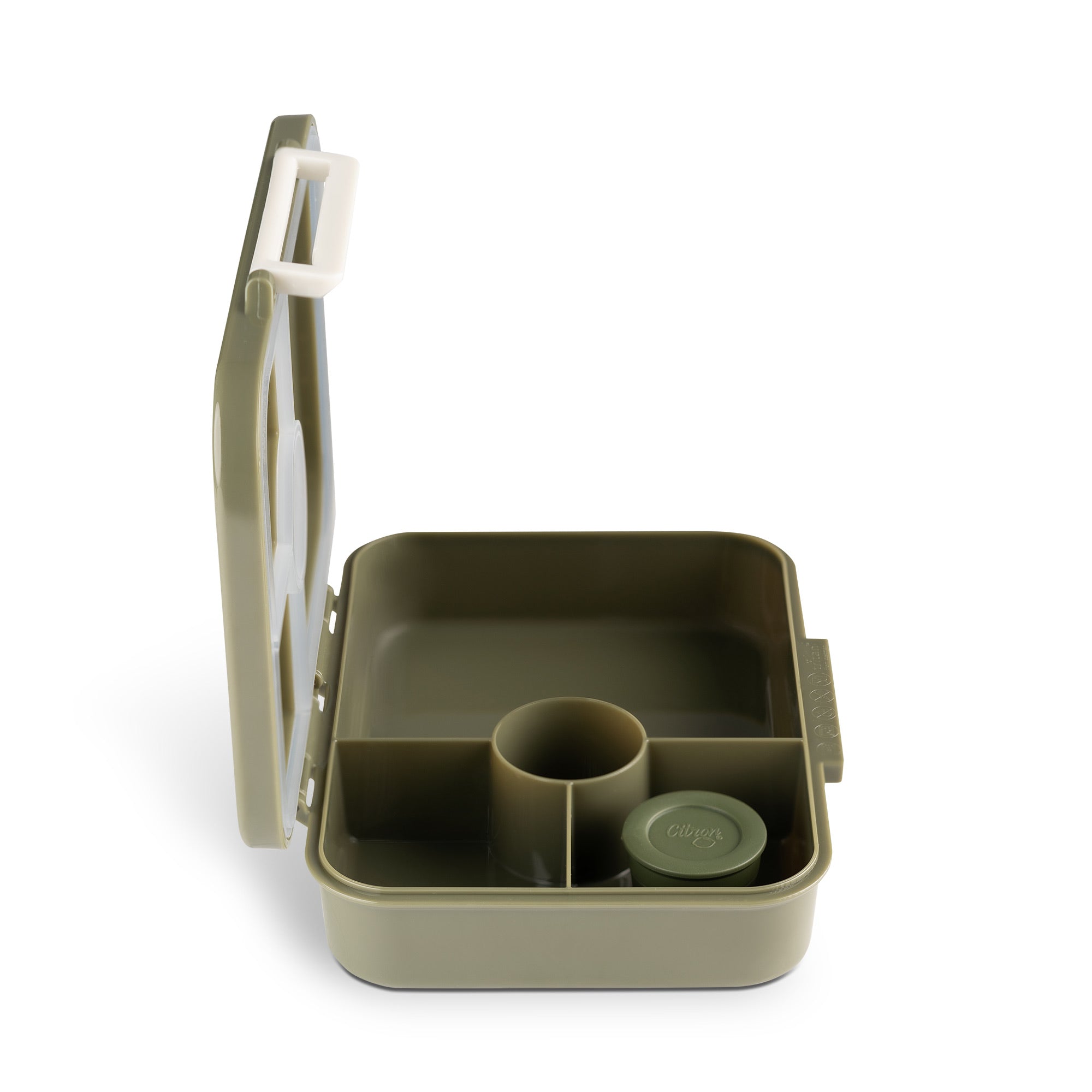 Lunchbox tritanowy Citron Olive Green 4-komorowy, 700 ml – szczelny, lekki, bez BPA, kolor: oliwkowy, z pojemnikiem na sos