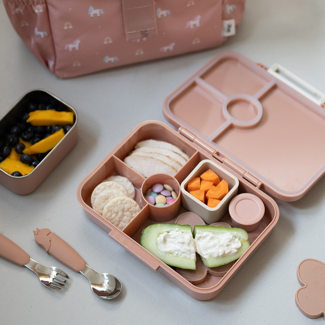 Lunchbox tritanowy Citron Unicorn Blush Pink 4-komorowy, 700 ml – szczelny, lekki, bez BPA, wzór: jednorożce, z pojemnikiem na sos