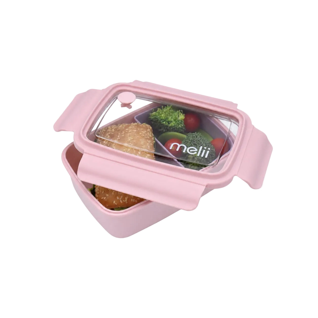 Lunchbox z wyjmowanymi przegródkami dla dzieci Melii - trzy przegródki, 100% szczelny, łatwy do otwierania i bezpieczny dla zdrowia, silikon spożywczy, idealny do szkoły, kolor: różowy