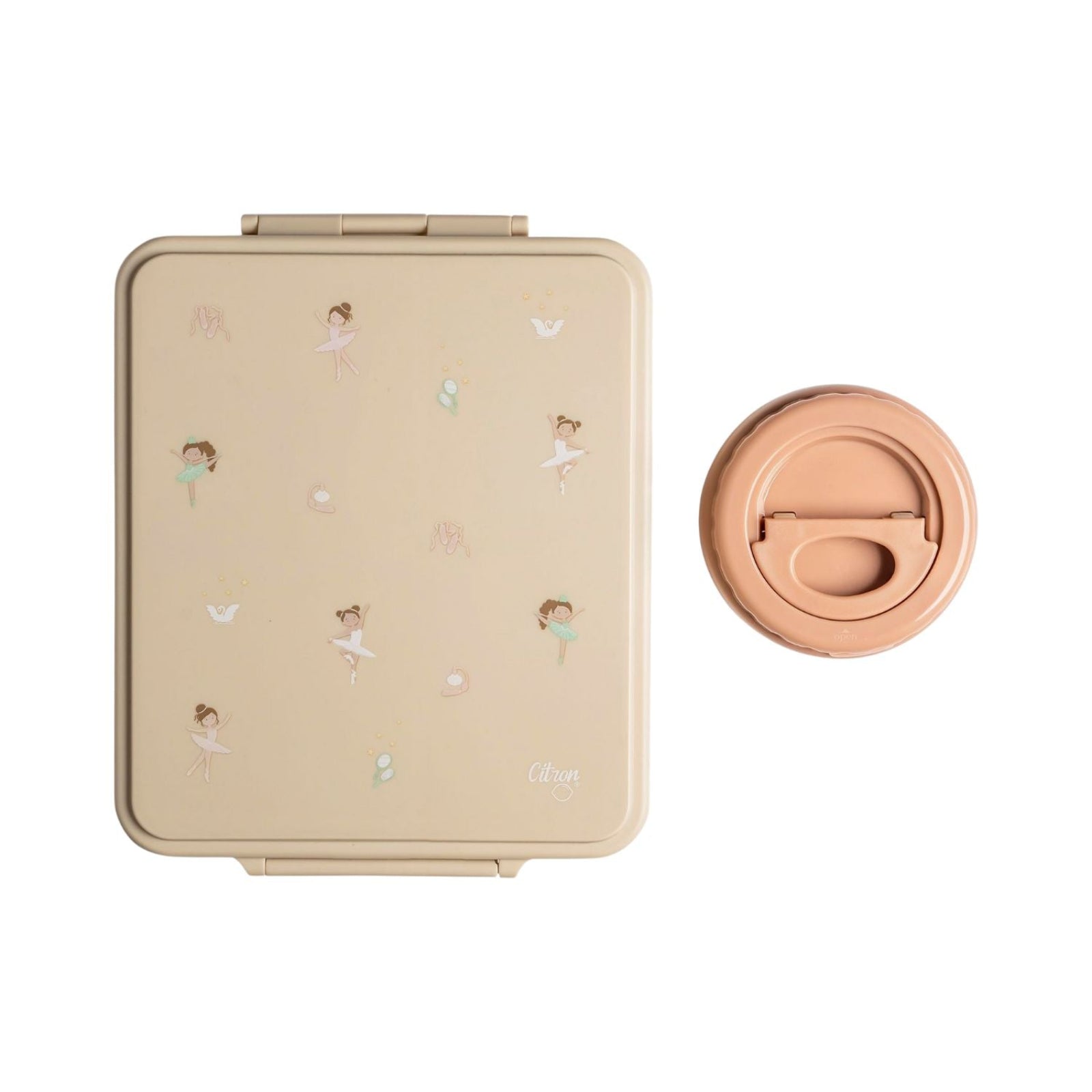 Grand Lunch Box Citron Ballerina – śniadaniówka z 4 przegródkami i termosem, szczelna, stylowa i praktyczna, wzór: baleriny