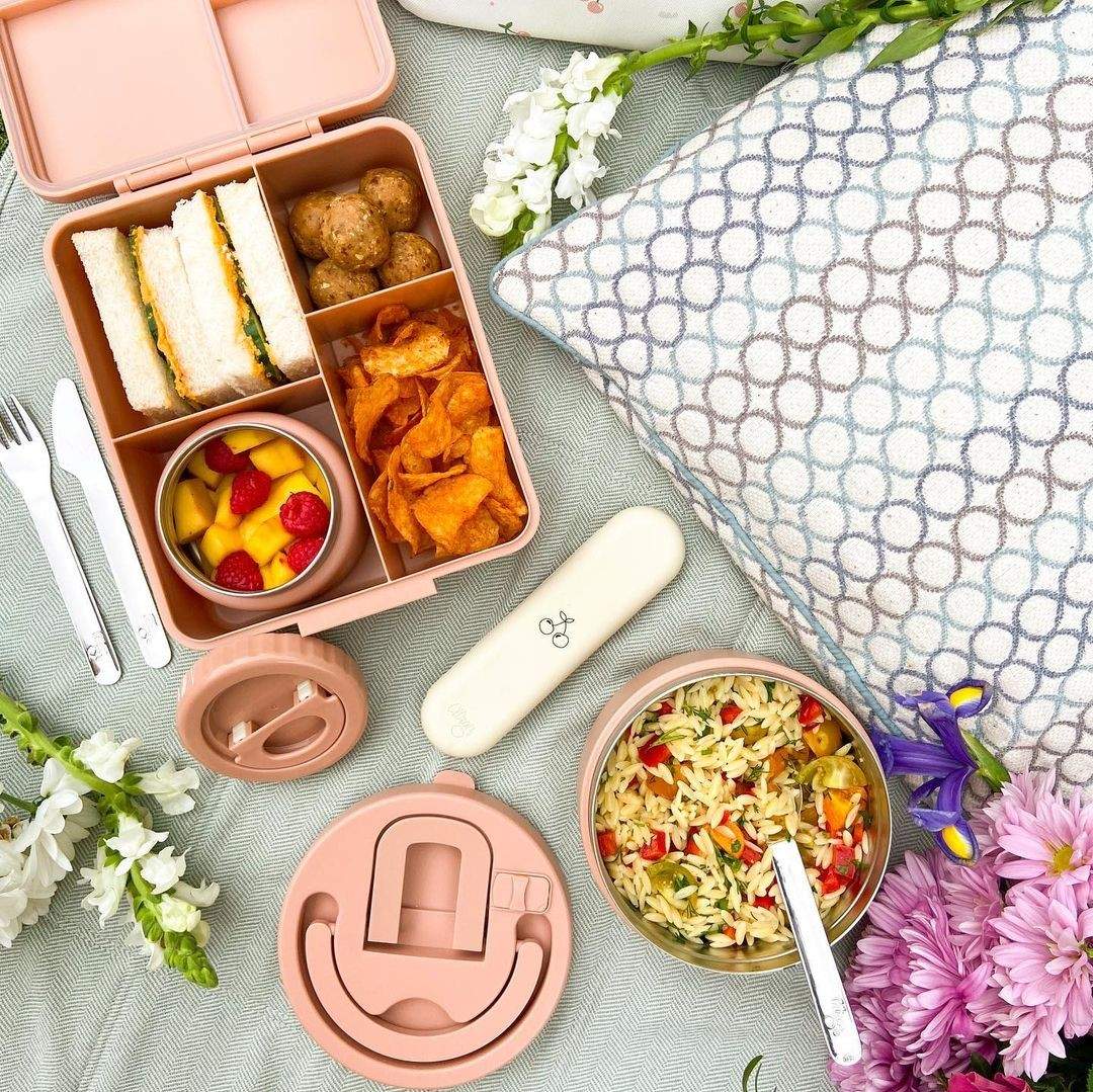 Grand Lunch Box Citron Blush Pink – śniadaniówka z 4 przegródkami i termosem, szczelna, stylowa i praktyczna